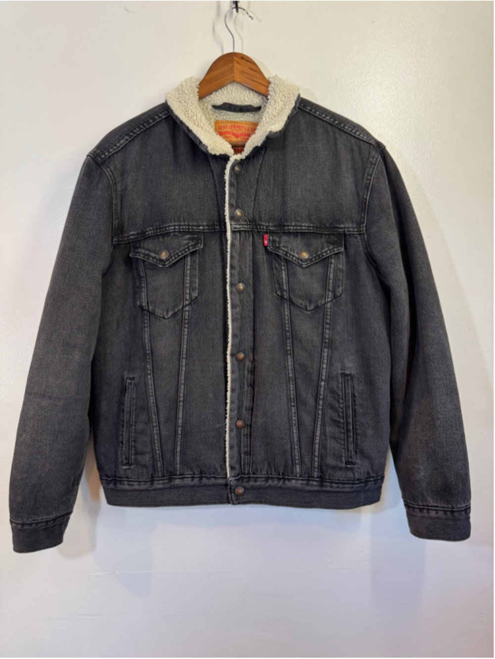 Men's Levi's Sherpa-Lined Denim Trucker Jacket - Black - Size L
